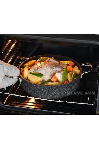 Falez Black Line Alüminyum Döküm Granit Karnıyarık Tencere 28 CM