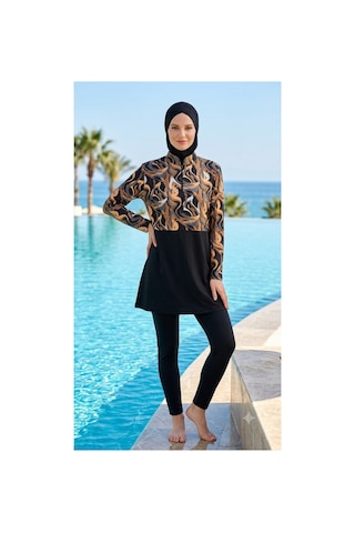 Trendol Fashion Life Desenli Haşama Takımı / Deniz/havuz/ Renkli Haşama Siyah Siyah