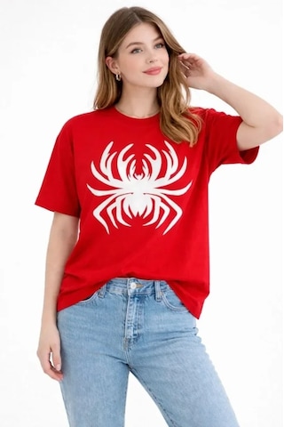 Dogutrend Örümcek Baskılı Tişört Kısa Kollu Bisiklet Yaka T-shirt - Kırmızı