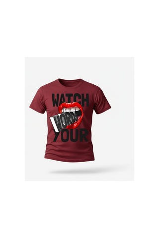 Urbantrendstore Unisex Love Dudak Temalı Oversize Fit Rahat Geniş Salaş T-shirt Günlük Tişört Bordo