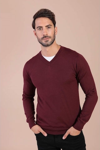 Ferraro V Yaka Superfine Yün Kazak - Bordo Bordo
