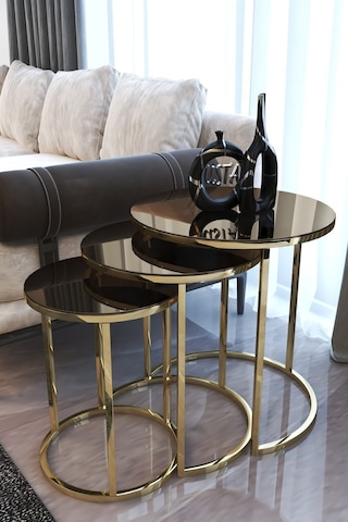 Usta Mekan Gold Metal Zigon Sehpa Bronz Aynalı Gold Metal - Gold Cam
