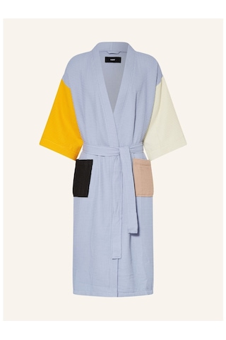 Unisex Kimono, Renk Bloklu, Şal Yakalı, %60 Pamuk, 125 Cm Uzunluk Açık Mavi