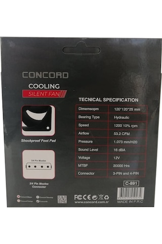 Concord C 891 12Cm Kasa Fanı 7 Kanatlı 4 Pin