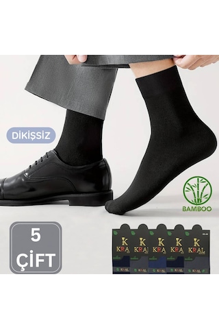 Kral Socks Premium Busines Klasik Uzun Boy Mevsimlik Dikişsiz Erkek Bambu Soket Çorap 5 Çift Beyaz