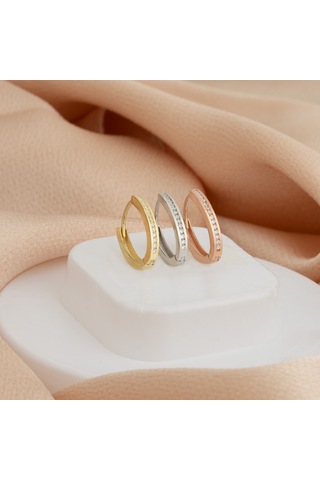 Dkmn Gümüş  Taşlı Oval Halka Küpe