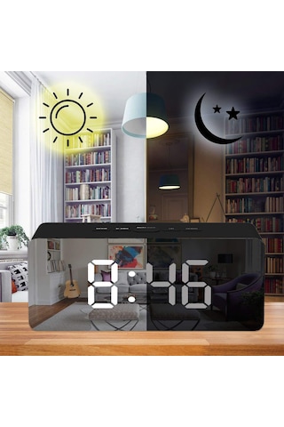 Springsun Beyaz Led Dijital Alarm Saat, Çocuklar İçin Sessiz, Usb/aaa Pil Beslemeli, Ayna Desenli Masa Saati Pil Dahil Değil