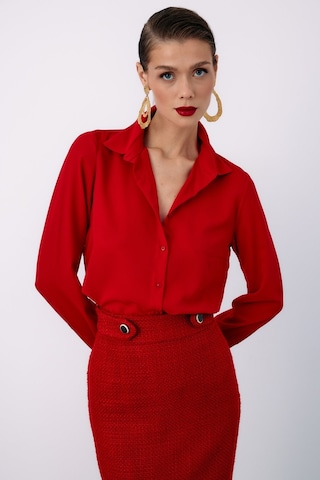 Sateen Düz Klasik Gömlek - Kırmızı-122327 Kırmızı
