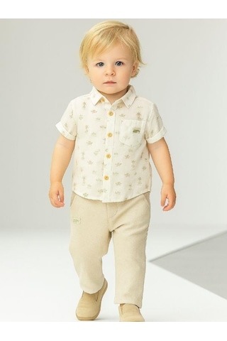 Erkek Bebek Keten Desenli Pantolonlu Takım-15859 renkli