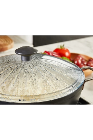 Borcam Kapak, Isıya Dayanıklı, Tava,tencere Ve Sahan Uyumlu, Tepelikli, Şık Desenli 22 Cm Kapak Beyaz