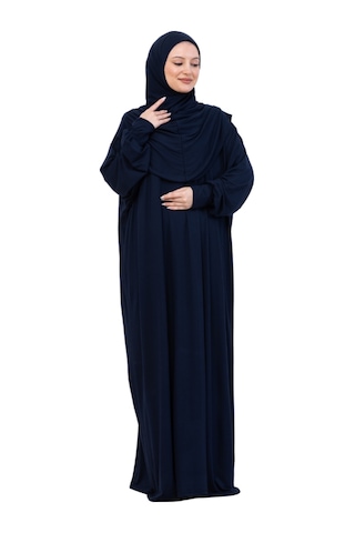 Modish Group Tek Parça Namaz Elbisesi Seti, Viskon Yumuşak Tesettür Abaya, Rahat Hazır Şal Başörtüsü Takım Lacivert