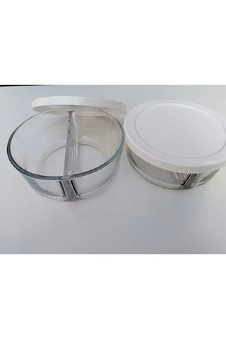 İki Bölmeli Kapaklı Cam Kahvaltılık Saklama Kabı - 2 Adet Şeffaf