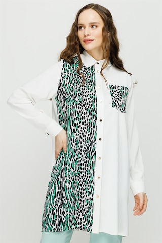 Esswaap Leopar Baskı Detaylı Şık Tunik Yeşil-yeşil Yeşil