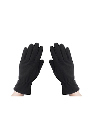 Kadın Kışlık Termal Polar Eldiven - Polar Kulaklıklı Bere 2'li Set Siyah