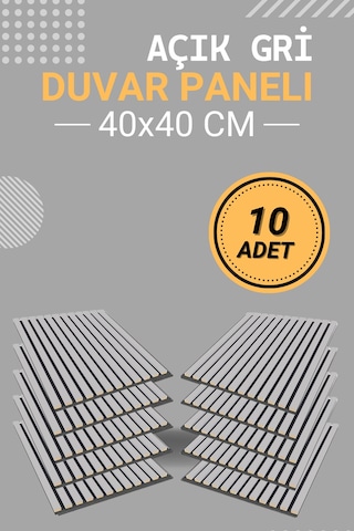 Açık Gri 10 Adet 40x40cm Yeni Nesil Akustik Ahşap Duvar Paneli