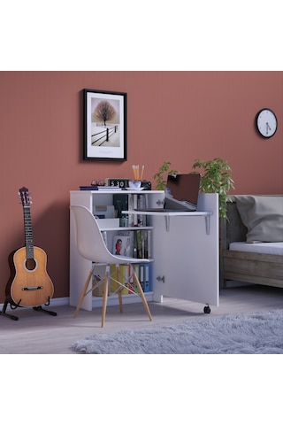 Asra Trend Fonksiyonel Kitaplık MD002 %100 MDF Katlanır Çalışma Masası Beyaz