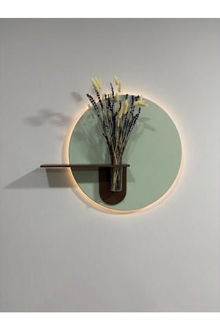 Orkide Ahşap Pilli Ledli İskandinav Tarzı Salon Duvar Rafı Modern Çiçeklik 40 X 75 Cm Yeşil - Ahşap Ceviz