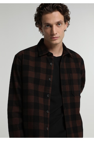 Colin's Colins Relaxed Fit Shirt Neck Ekoseli Erkek Kahverengi Uzun Kol Gömlek Cl1082022 Q1.v1 Brw