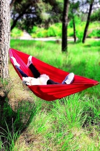 Bundera Kamp Hamağı Piknik Hamağı Bahçe Balkon Outdoor Kamp Salıncak Hamak Kırmızı Açık Gri