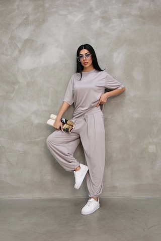 Osy Modal Yumuşak Dokulu Kumaş Oversize Bisiklet Yaka T-shirt Jogger Eşofman Altı Eşofman Takımı - Gri Gri