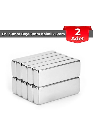 2 Adet Neodyum Mıknatıs Boy: 30mm En: 10mm Kalınlık: 5mm 30x10x5 Ndfeb Güçlü Mıknatıs N106