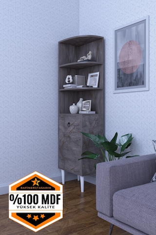 Dekoratif Dolap Köşe Rafı, Çok Amaçlı Raf, Salon Rafı Mdf Gri