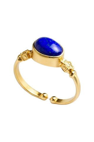 Doğal Lapis Lazuli Taşlı Açık Uçlu Altın Kaplama Ayarlanabilir Kadın Yüzük Çok Renkli