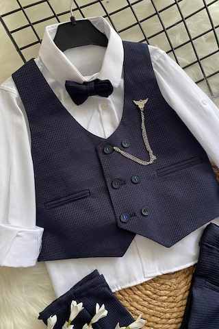 Matrix Yelekli Zincirli Erkek Çocuk Takım Elbise Lacivert