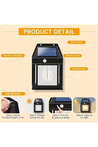 Volemi Güneş Enerjili Bahçe Led Ampul Hareket Sensörlü Bahçe Led Su Geçirmez 3 Mod'lu Solar Led Unichrome