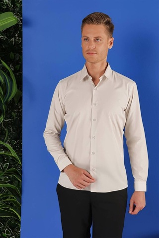Efor Gk 683 Slim Fit Kum Beji Klasik Gömlek Bej
