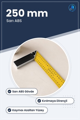 Masa Gönyesi 250 Mm Sarı Abs Açı Ölçer Hassas Ölçüm Teknik Çizim