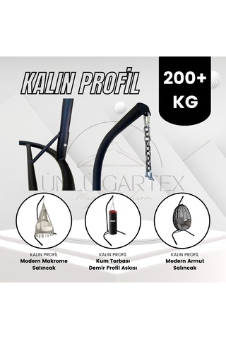 Salıncak Askı Demiri Bahçe Rattan Örgü Armut Salıncak Demiri + Askı Zincir Siyah