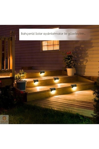 Solar Güneş Enerjili Şarj Edilen Köşebent Merdiven Veranda Bahçe Led Lamba Siyah 1adet Renkli