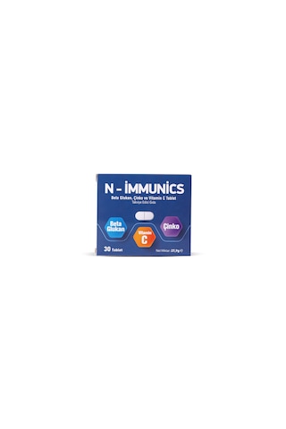 N-immunics Vitamin C Beta Glukan ve Çinko İçeren Takviye Edici Gıda 30 Tablet