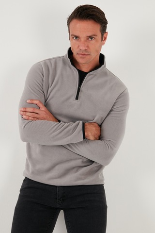 Buratti Slim Fit Yarım Fermuarlı Dik Yaka Erkek Polar 5906003 Gri