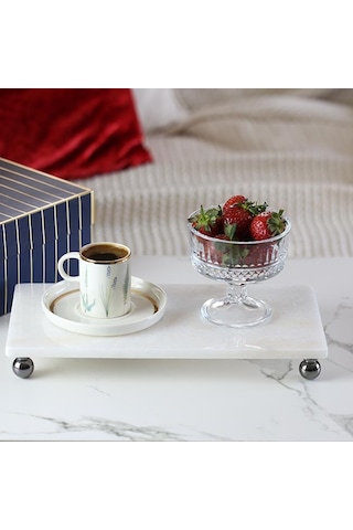 Akayev Mermer Beyaz 30X15 CM Füme Boncuk Ayak Sunumluk