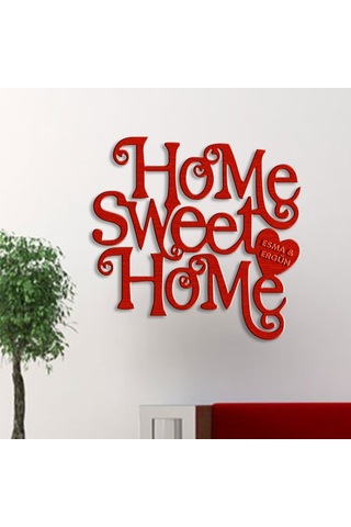 Kişiye Özel Home Sweet Home Kırmızı Renk Dokulu Ahşap Duvar Yazısı - 3