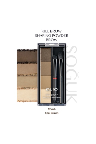 Soğuk Alt Tonlu Kaş Farı Paleti Clıo Kill Brow Shaping Powder Brow 02 Ash Cool Brown 02