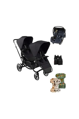 Abc Design Zoom2 Coal Travel Set - Özel Seri İkiz Bebek Arabası Siyah Ana Kucaklı Seyahat Seti