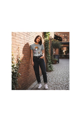 Urbantrendstore Unisex Catronaut Kedi Astronot Oversize Fit Rahat Geniş Salaş T-shirt Günlük Tişört Gri