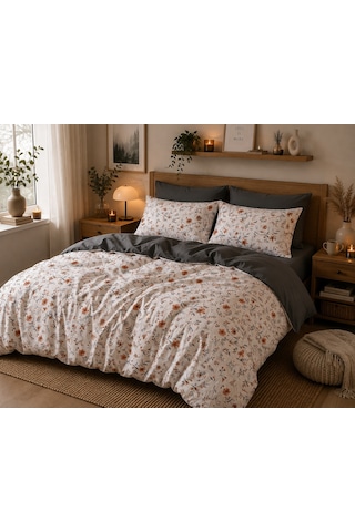 Mystory Home Lastikli Çarşaflı Çift Kişilik Nevresim Takımı Orange Turuncu