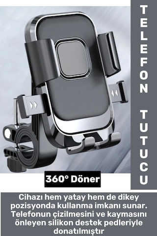 360 Derece Döner Yan Alt Sabitleyici Dikey Yan Kullanım Scooter Motor Bisiklet Gidon Telefon Tutucu
