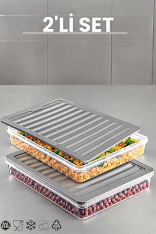 Ny Home 2'li Set Freshbox Mikrodalga Ve Difrize Uygun Saklama Kabı Gri