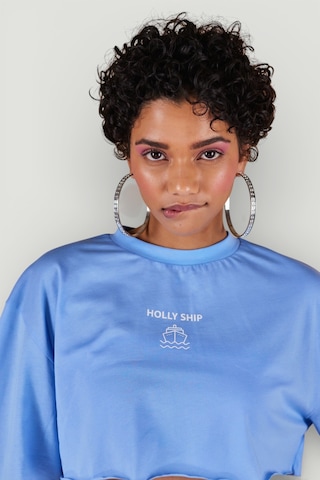 Holly Lolly Bisiklet Yaka Holly Crop Tshirt Mavi