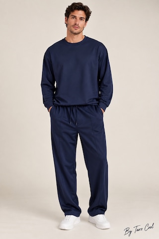 Tarz Cool Erkek Oversize %100 Oyşo Bisiklet Yaka Sweatshirt Bol Paça Alt Üst Takım Lacivert
