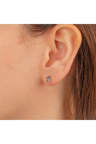 Altın Küpe - 14 Ayar Altın Damla Desenli Mistik Topaz Taşlı Küpe Sarı