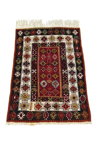 El Dokuma Antika Gömürgen Kilimi 112x150 Kök Boya %100 Yün Kilim