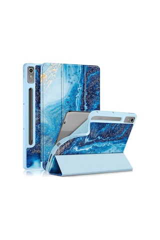 Lenovo Uyumlu Tab P12 Tb371fc Desen Baskı Üç Katlı Stand Tablet Kapağı Pu Deri + Tpu Tablet Kılıfı