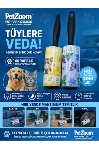 Petshop 60 Yaprak Tüy Toplama Rulosu Kedi Köpek Tüy Toplayıcı Ev Koltuk Araç Ofis Temizlik Rulosu
