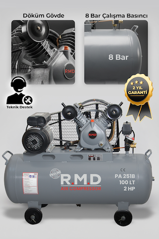 R.m.d Kompresör PA251B 100 Lt 2 Kafa 8 Bar 2 Hp Pistonlu Hava Kompresörü